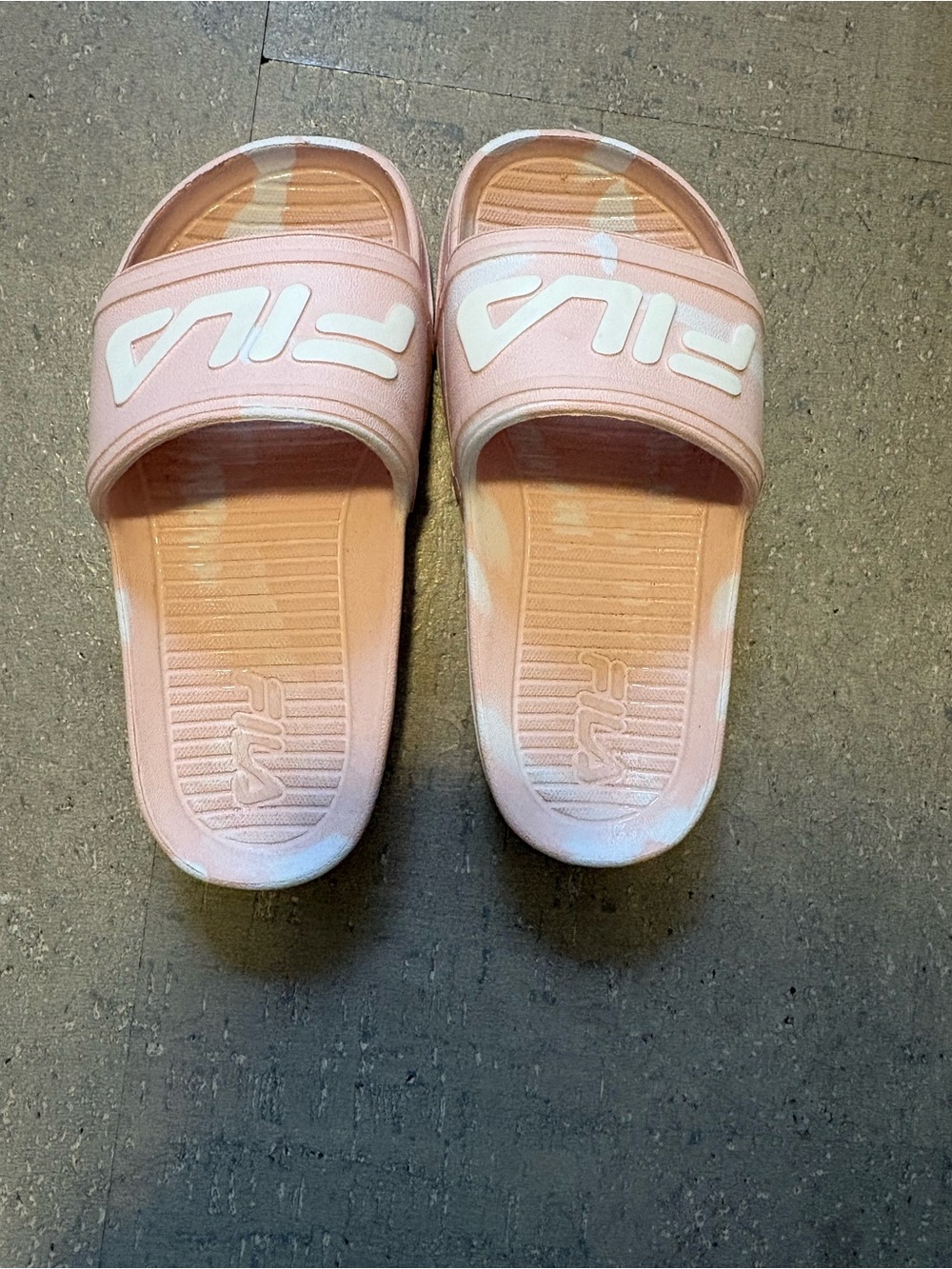 FILA Pink and White Tie-Dye Slide Sandals